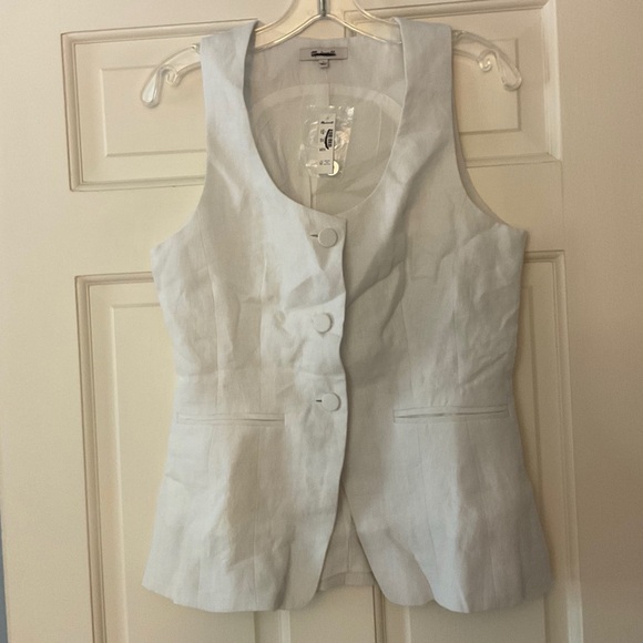 Madewell 100% Linen Scoopneck Cutaway Vest Top Salt White Size 4 NWT - Picture 5 of 10